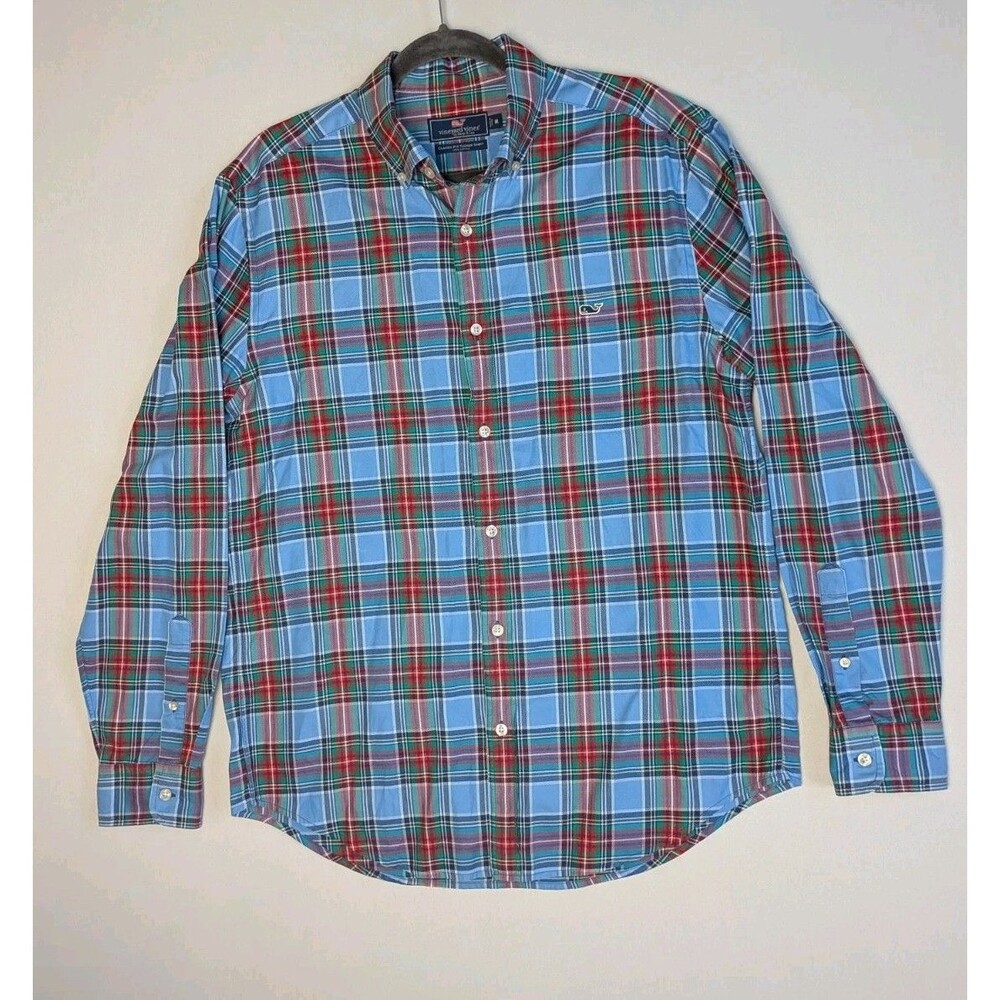 Vineyard Vines Shirt Mens M Blue Plaid Classic Fit Tucker Long Sleeve Button Up